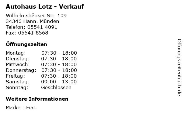 Autohaus Lotz - Verkauf in Hann. Münden: Adresse und Öffnungszeiten