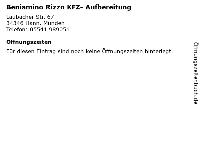 Beniamino Rizzo KFZ- Aufbereitung in Hann. Münden: Adresse und Öffnungszeiten