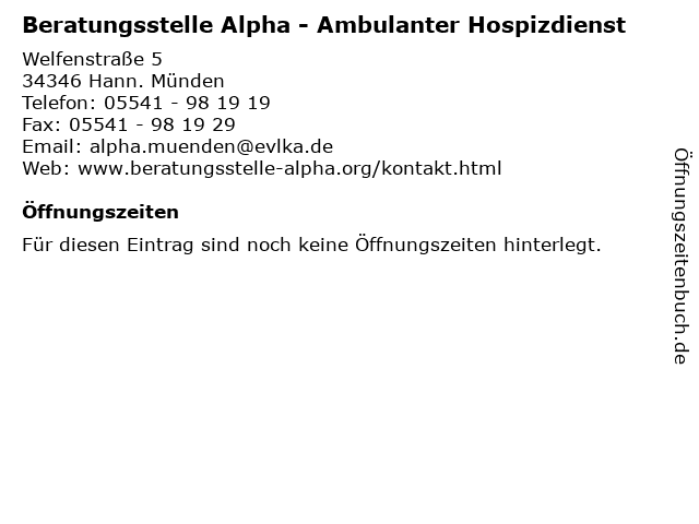 Beratungsstelle Alpha - Ambulanter Hospizdienst in Hann. Münden: Adresse und Öffnungszeiten