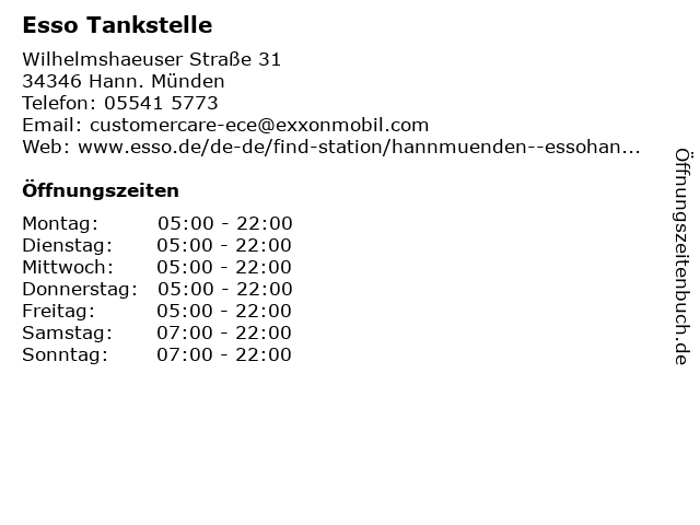 Esso Tankstelle in Hann. Münden: Adresse und Öffnungszeiten