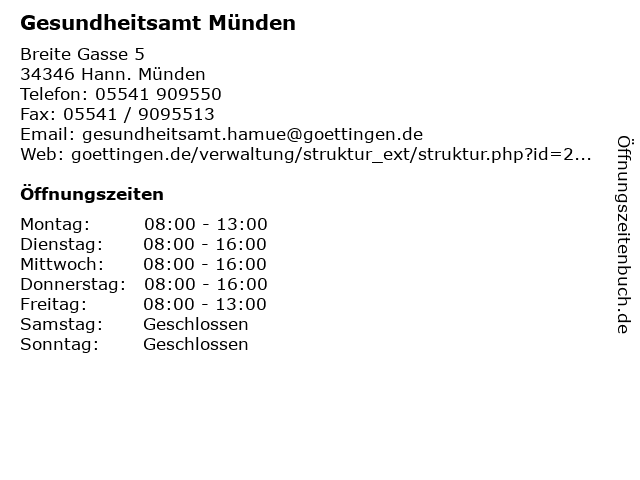 Gesundheitsamt Münden in Hann. Münden: Adresse und Öffnungszeiten