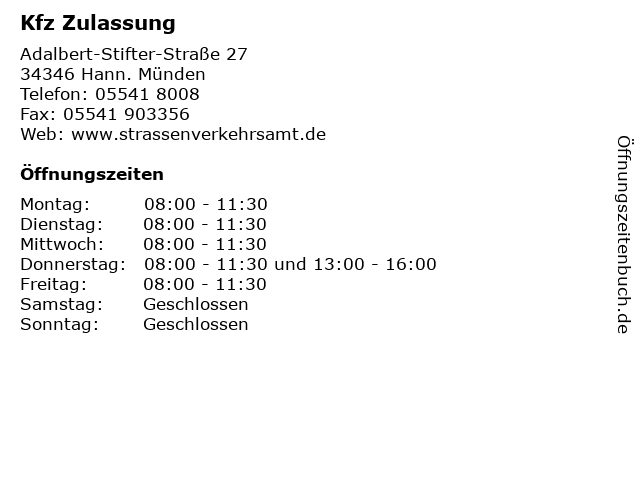 Kfz Zulassung in Hann. Münden: Adresse und Öffnungszeiten