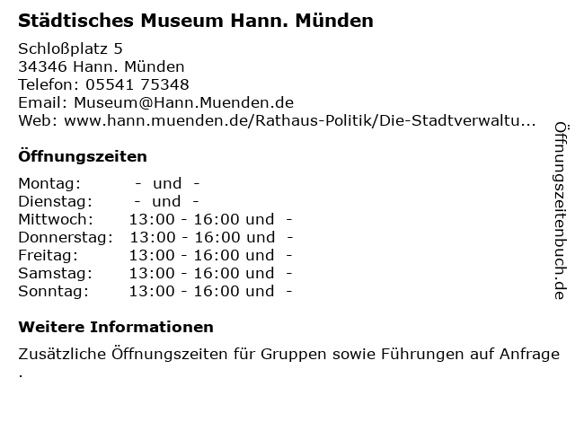 Städtisches Museum Hann. Münden in Hann. Münden: Adresse und Öffnungszeiten