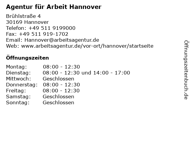 Agentur für Arbeit Hannover in Hannover: Adresse und Öffnungszeiten