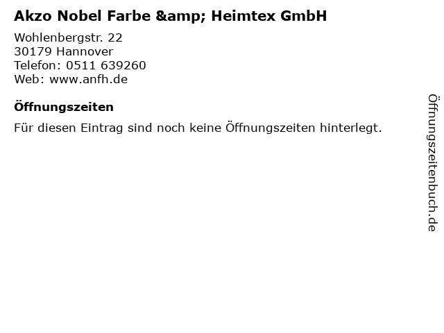 Akzo Nobel Farbe & Heimtex GmbH in Hannover: Adresse und Öffnungszeiten