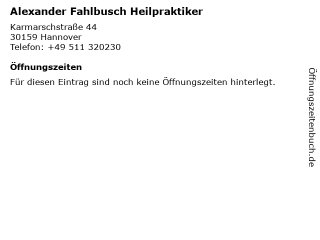Alexander Fahlbusch Heilpraktiker in Hannover: Adresse und Öffnungszeiten
