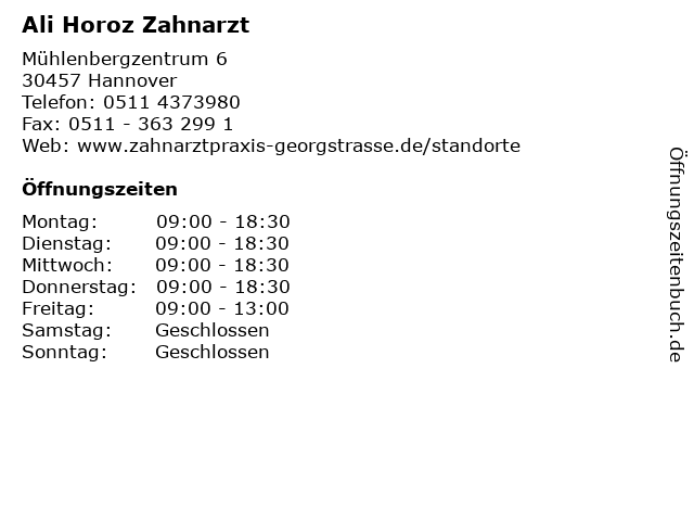 Ali Horoz Zahnarzt in Hannover: Adresse und Öffnungszeiten
