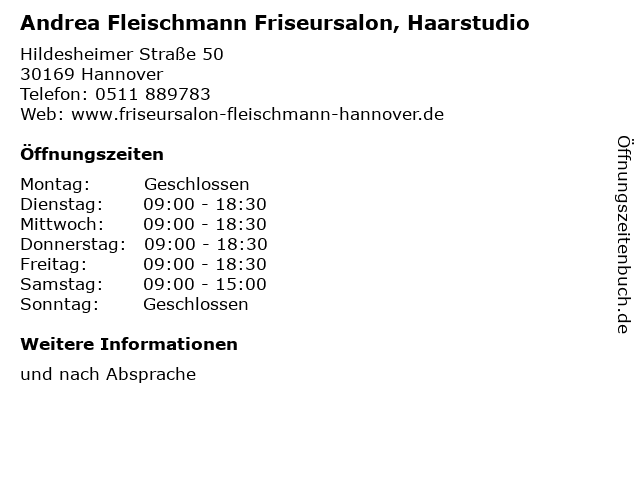 Andrea Fleischmann Friseursalon, Haarstudio in Hannover: Adresse und Öffnungszeiten