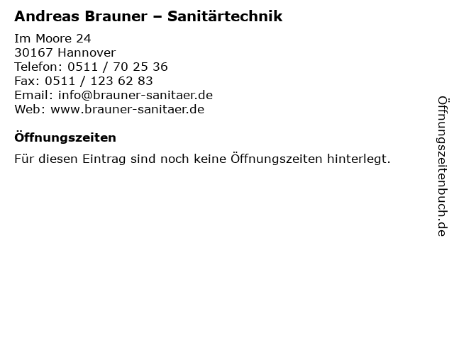 Andreas Brauner – Sanitärtechnik in Hannover: Adresse und Öffnungszeiten