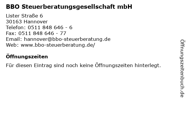 BBO Steuerberatungsgesellschaft mbH in Hannover: Adresse und Öffnungszeiten