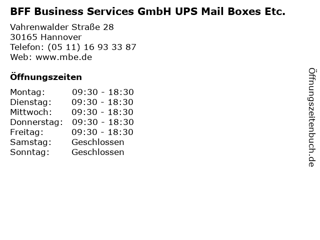 BFF Business Services GmbH UPS Mail Boxes Etc. in Hannover: Adresse und Öffnungszeiten