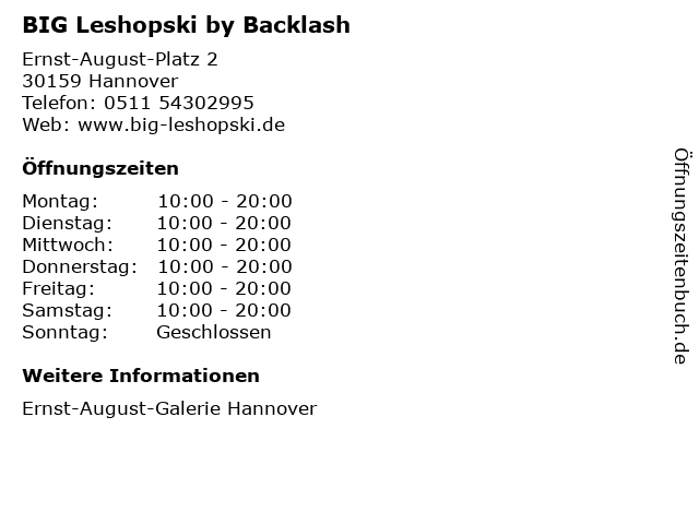 BIG Leshopski by Backlash in Hannover: Adresse und Öffnungszeiten