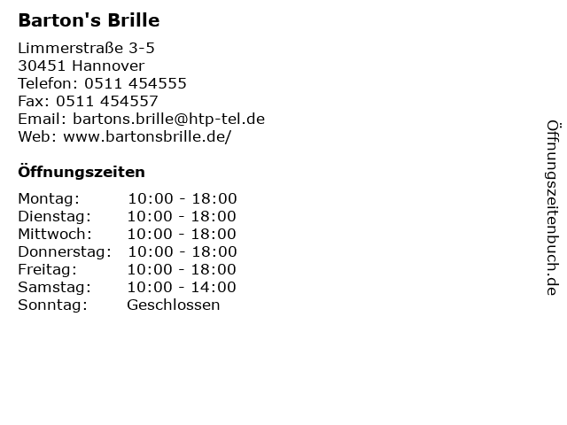 Barton's Brille in Hannover: Adresse und Öffnungszeiten