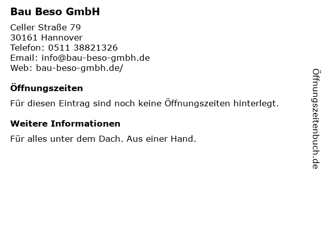 Bau Beso GmbH in Hannover: Adresse und Öffnungszeiten