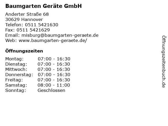 Baumgarten Geräte GmbH in Hannover: Adresse und Öffnungszeiten