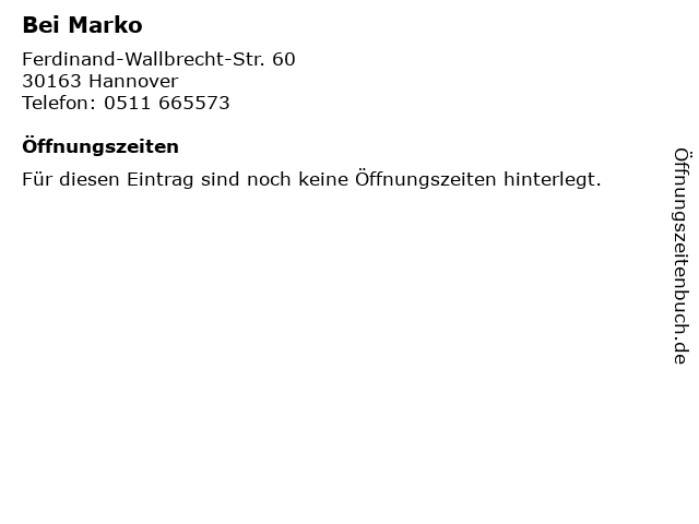 Bei Marko in Hannover: Adresse und Öffnungszeiten