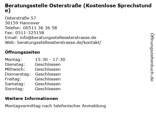 Beratungsstelle Osterstraße (Kostenlose Sprechstunde) in Hannover: Adresse und Öffnungszeiten