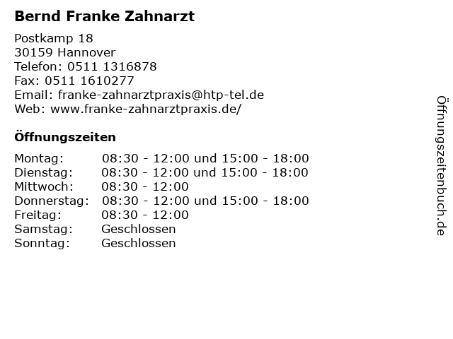 Bernd Franke Zahnarzt in Hannover: Adresse und Öffnungszeiten