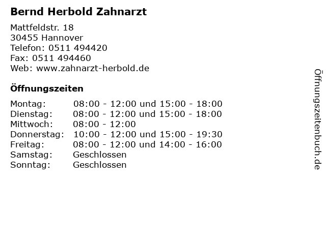 Bernd Herbold Zahnarzt in Hannover: Adresse und Öffnungszeiten