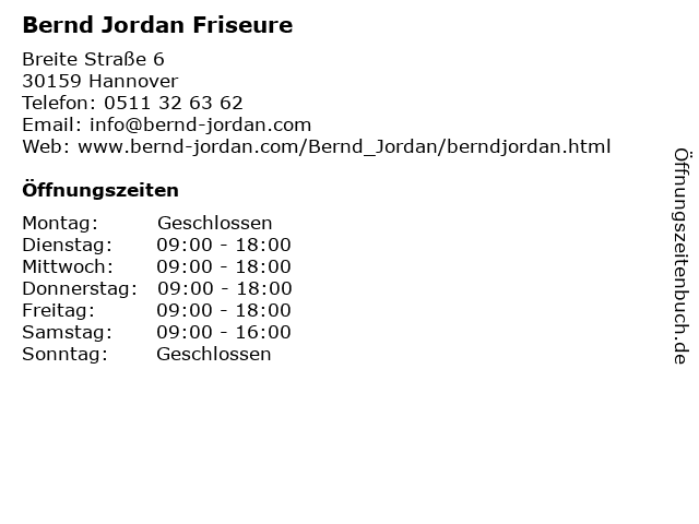 Bernd Jordan Friseure in Hannover: Adresse und Öffnungszeiten