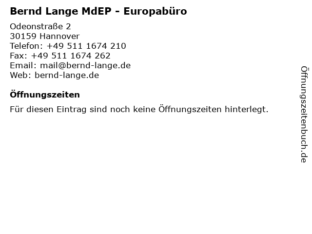 Bernd Lange MdEP - Europabüro in Hannover: Adresse und Öffnungszeiten