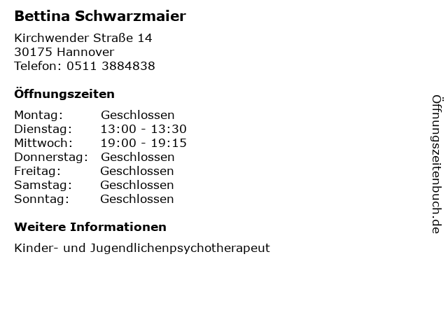 Bettina Schwarzmaier in Hannover: Adresse und Öffnungszeiten