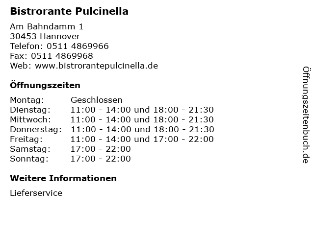 Bistrorante Pulcinella in Hannover: Adresse und Öffnungszeiten