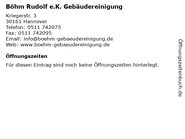 Böhm Rudolf e.K. Gebäudereinigung in Hannover: Adresse und Öffnungszeiten