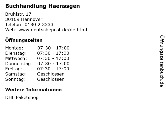 Buchhandlung Haenssgen in Hannover: Adresse und Öffnungszeiten