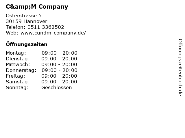 C&M Company in Hannover: Adresse und Öffnungszeiten