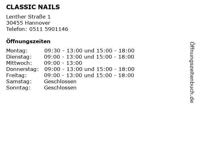 CLASSIC NAILS in Hannover: Adresse und Öffnungszeiten
