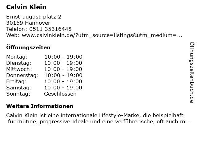 Calvin Klein Jeans in Hannover: Adresse und Öffnungszeiten