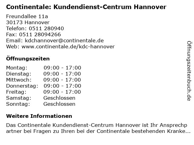 ᐅ Offnungszeiten Continentale Kdc Hannover Leisewitzstrasse 39 In Hannover