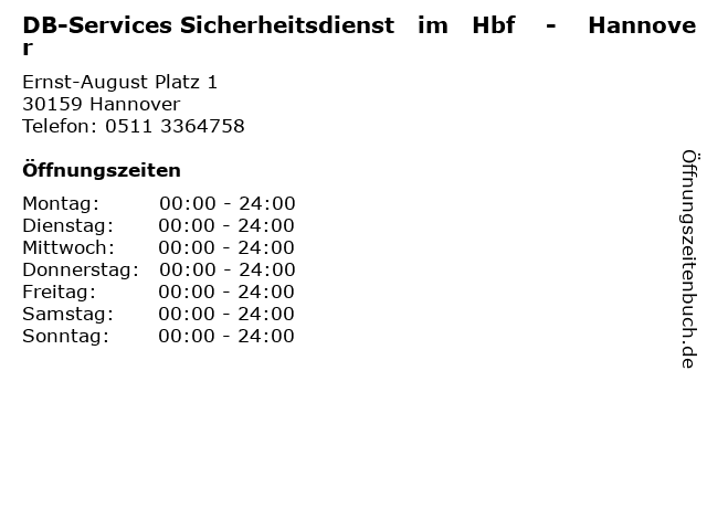 DB-Services Sicherheitsdienst   im   Hbf    -    Hannover in Hannover: Adresse und Öffnungszeiten