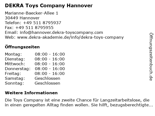 DEKRA Toys Company Hannover in Hannover: Adresse und Öffnungszeiten