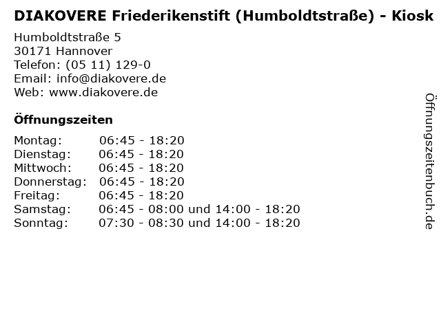 DIAKOVERE Friederikenstift (Humboldtstraße) - Kiosk in Hannover: Adresse und Öffnungszeiten