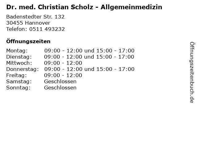 Dr. med. Christian Scholz - Allgemeinmedizin in Hannover: Adresse und Öffnungszeiten