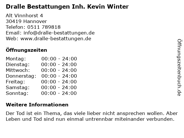 Dralle Bestattungen Inh. Kevin Winter in Hannover: Adresse und Öffnungszeiten
