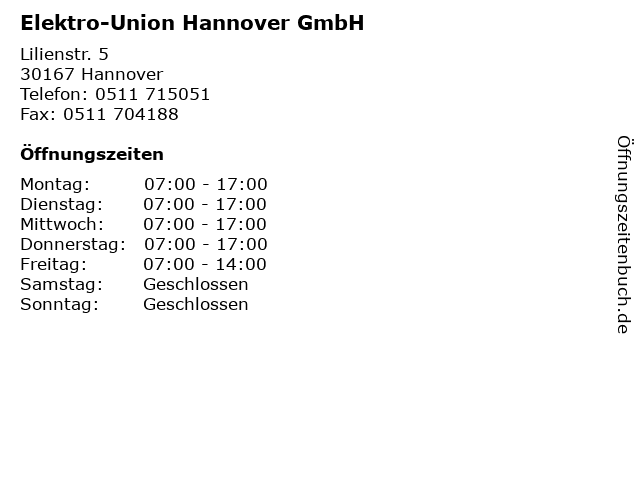 Elektro-Union Hannover GmbH in Hannover: Adresse und Öffnungszeiten