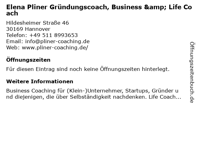 Elena Pliner Systemischer Business Coach in Hannover: Adresse und Öffnungszeiten