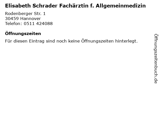 Elisabeth Schrader Fachärztin f. Allgemeinmedizin in Hannover: Adresse und Öffnungszeiten