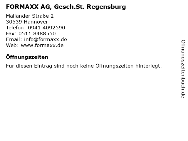 FORMAXX AG, Gesch.St. Regensburg in Hannover: Adresse und Öffnungszeiten