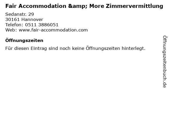 Fair Accommodation & More Zimmervermittlung in Hannover: Adresse und Öffnungszeiten