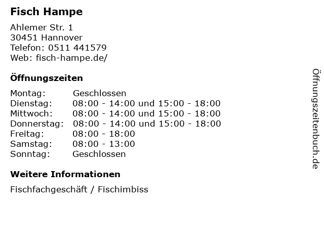 Fisch Hampe in Hannover: Adresse und Öffnungszeiten