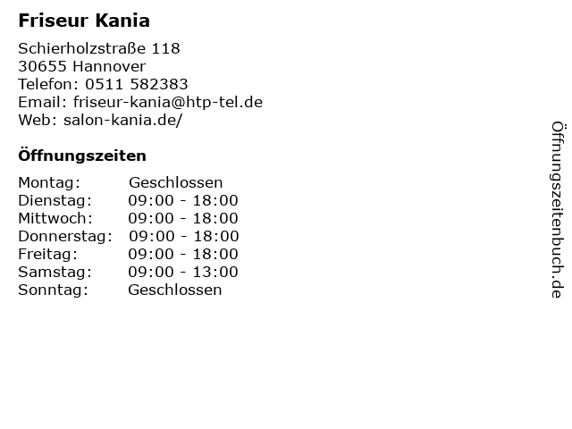 Friseur Kania in Hannover: Adresse und Öffnungszeiten