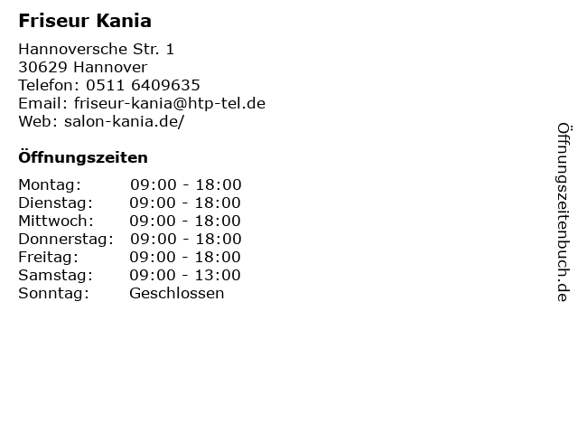 Friseur Kania in Hannover: Adresse und Öffnungszeiten