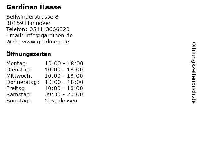 Gardinen Haase in Hannover: Adresse und Öffnungszeiten