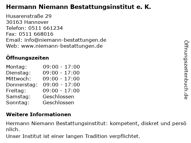 Hermann Niemann Bestattungsinstitut e. K. in Hannover: Adresse und Öffnungszeiten