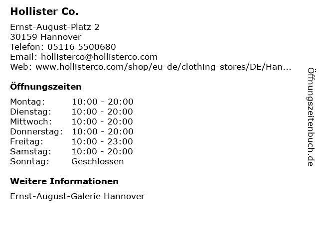 Hollister Co. in Hannover: Adresse und Öffnungszeiten