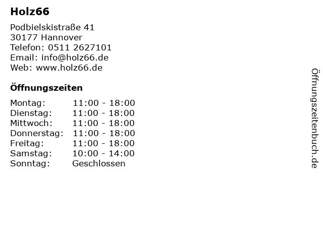 Holz66 in Hannover: Adresse und Öffnungszeiten